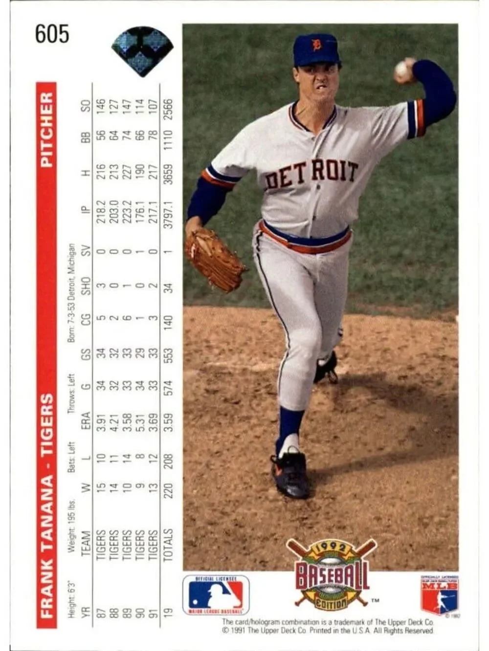 Frank Tanana 1992 Upper Deck MLB #605 Baseball Card Detroit Tigers